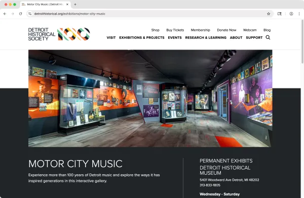Detroit Historical Society website screenshot: Exhibit page