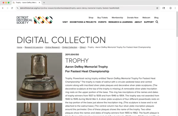 Detroit Historical Society website screenshot: Collection item