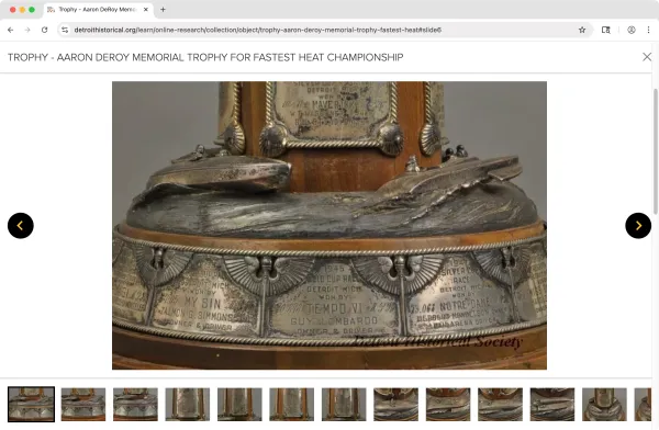 Detroit Historical Society website screenshot: Collection item slideshow