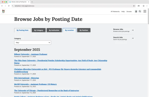 H-Net Commons screenshot: Browse Jobs