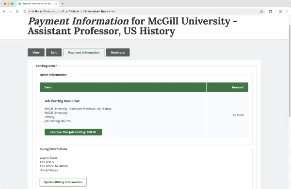 H-Net Job Guide screenshot: Payment Start