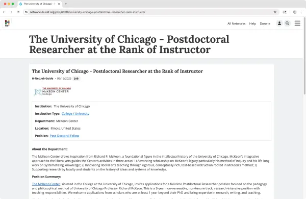 H-Net Commons screenshot: View Job