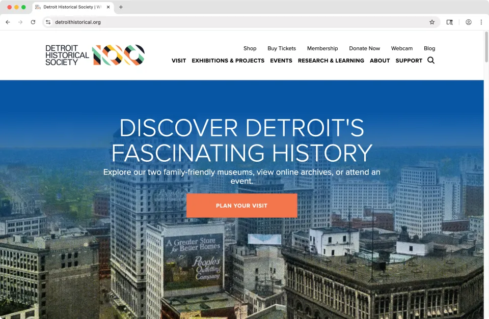 Detroit Historical Society website screenshot